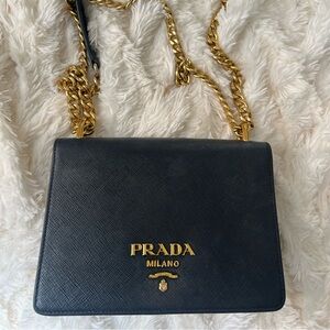 Prada Saffiano Crossbody Bag Gold Chain Logo